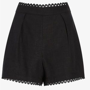 Express High Waisted Linen-Blend Eyelet Trim Shorts ( Black, Size 12)